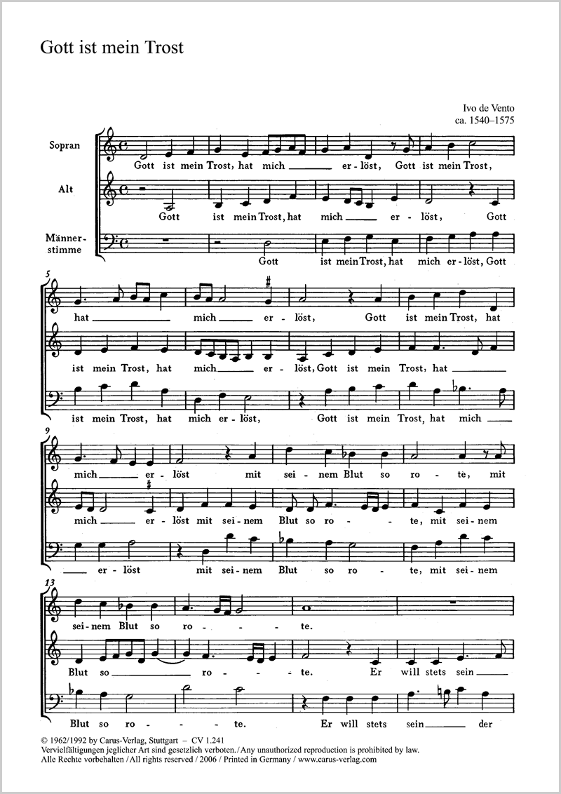 Ivo De Vento Gott Ist Mein Trost Full Score Carus Verlag