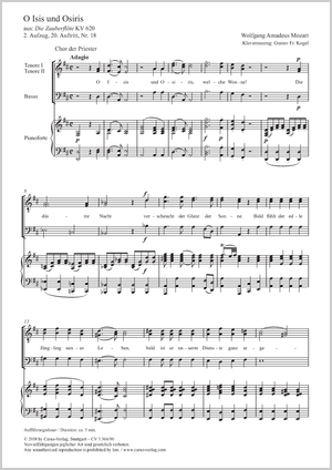Wolfgang Amadeus Mozart O Isis Und Osiris Full Score Separate Edition With Choral Collection Carus Verlag