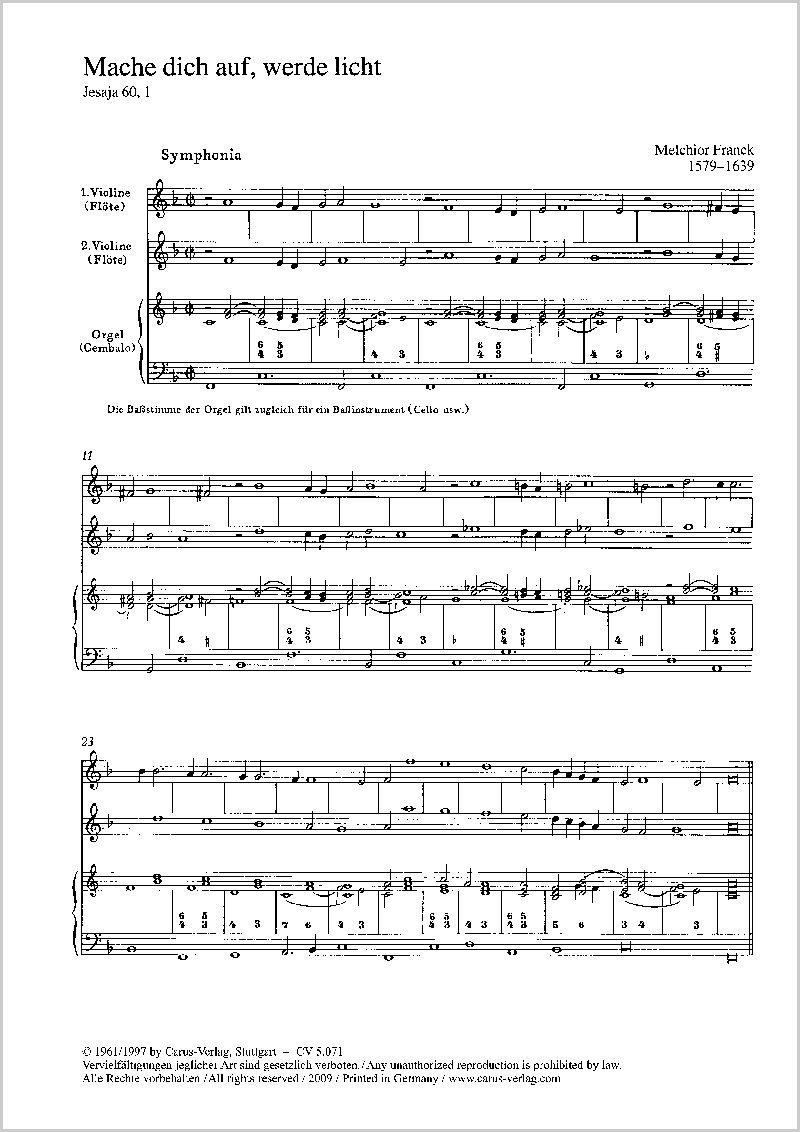 melchior franck mache dich auf werde licht full score monteverdi works