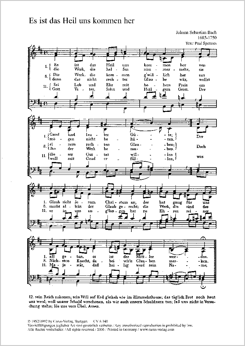 Es ist das Heil uns kommen her - Score