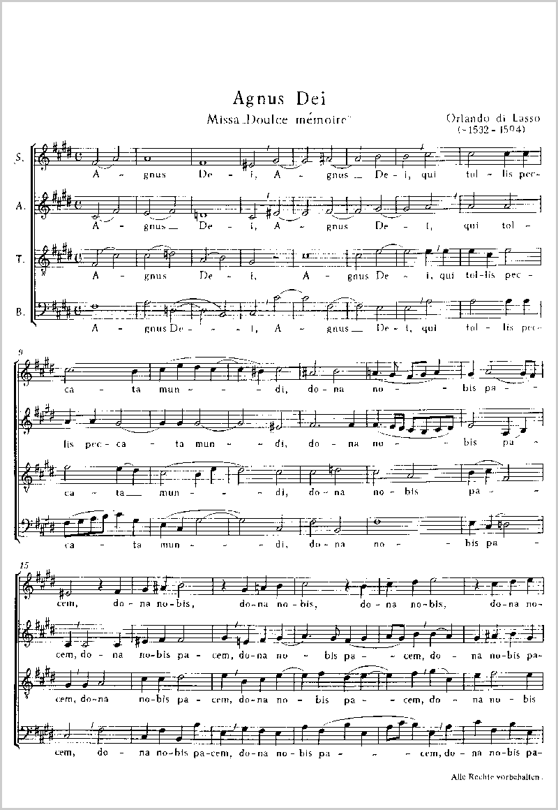 lasso agnus dei desprez et incarnatus est full score carus verlag agnus dei sheet music