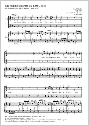 Haydn Die Himmel erzählen die Ehre Gottes Noten