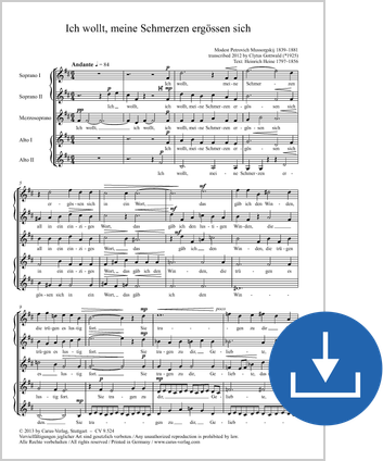 Ich wollt, meine Schmerzen ergössen. Vocal transcription by Clytus Gottwald