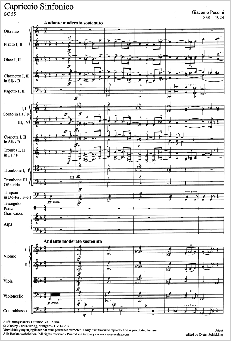giacomo puccini capriccio sinfonico full score on loan carus verlag puccini opera la boheme sheet music