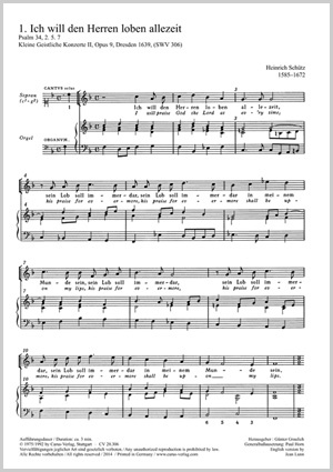 Schütz Ich will den Herren loben Noten