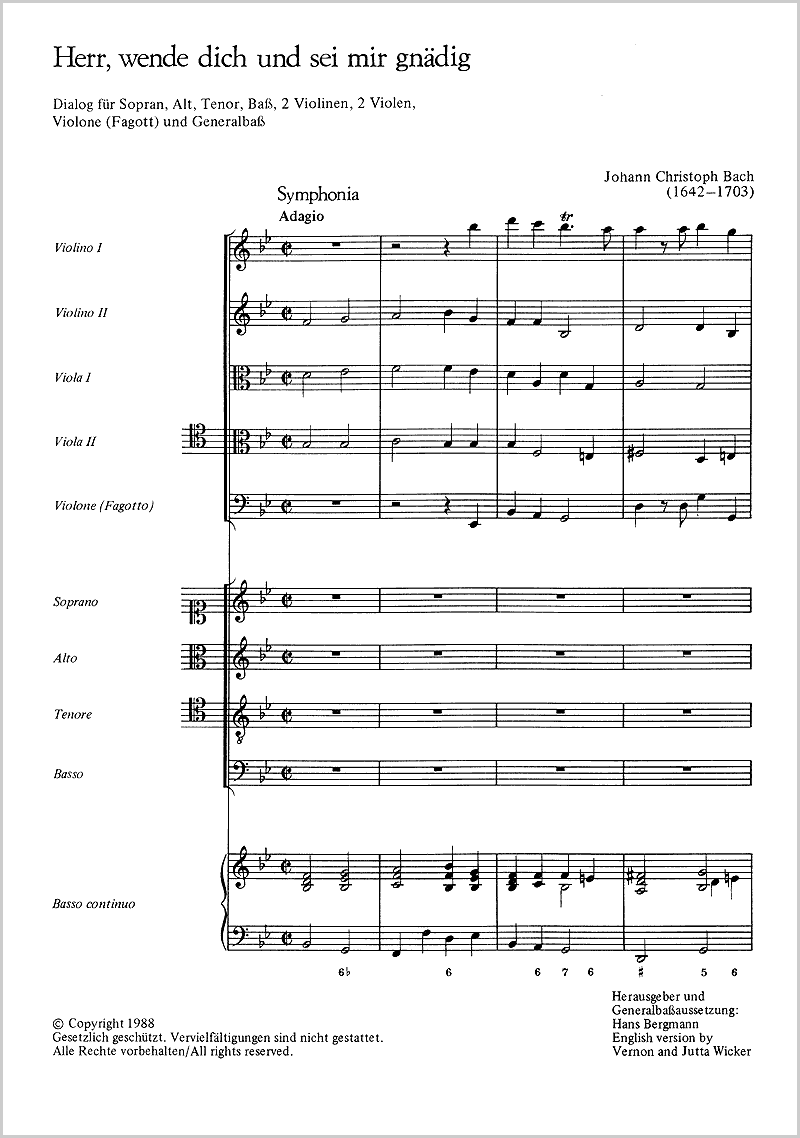Johann Christoph Bach: Herr, wende dich und sei mir gnädig Partitur ...