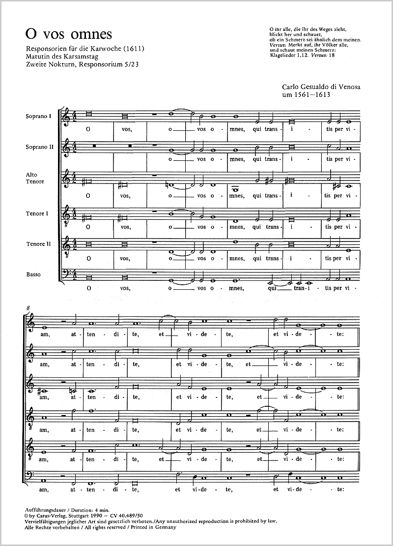 carlo gesualdo di venosa o vos omnes full score carus verlag o vos omnes sheet music