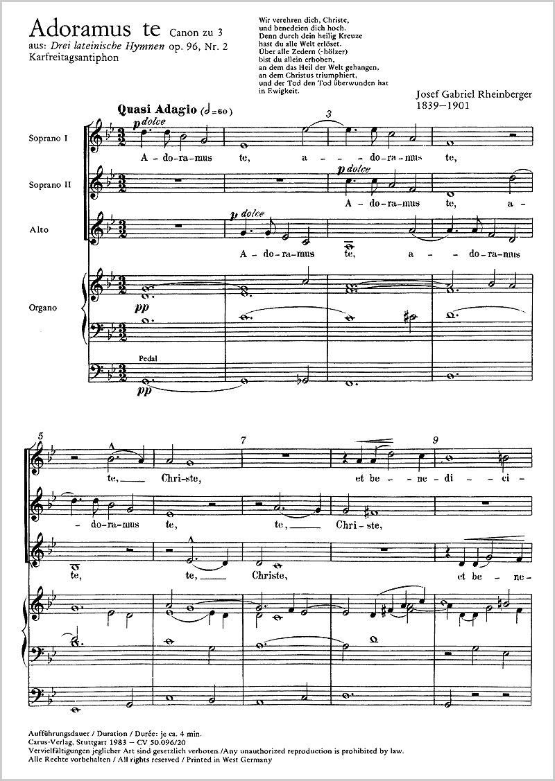 rheinberger adoramus te ave vivens hostia full score carus verlag adoramus te sheet music