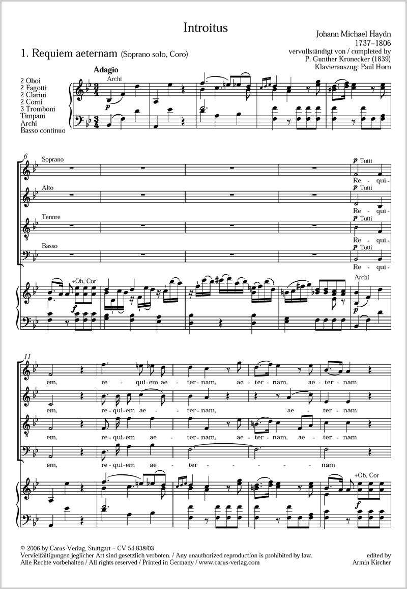 johann michael haydn requiem in b full score carus verlag dies irae sheet music